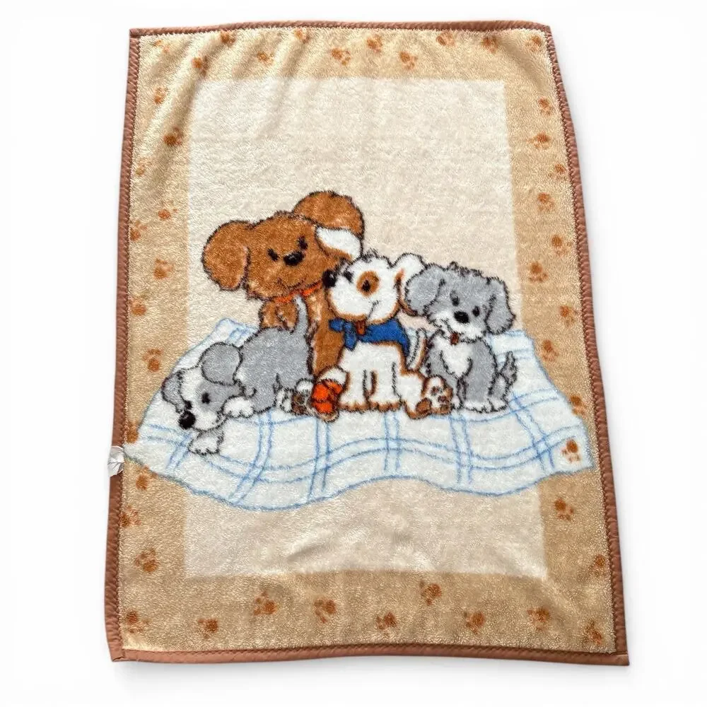 Vintage Baby Nursery‎ Blanket Bunting Puppies Dogs Puppy Tan With Paw Prints